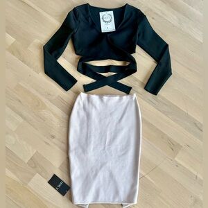 NWT Holt Miami 2 piece Bandage Black and Beige Skirt Set M